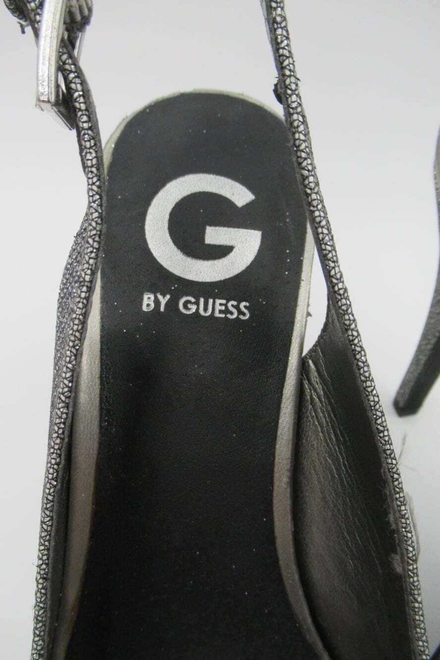 G by Guess Silver Sparkle Strappy Sling Heels Size 8 Party Dressy Glitter Bling - Picture 7 of 10